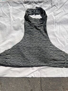 Billabong Black and White Striped Halter Bikini Top